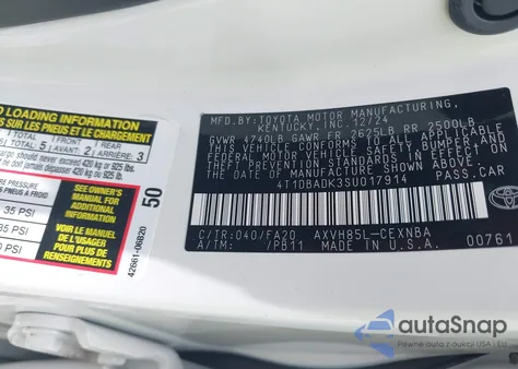 2025 Toyota Camry Le from USA, damaged, VIN 4T1DBADK3SU017914